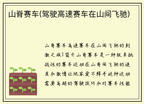 山脊赛车(驾驶高速赛车在山间飞驰)